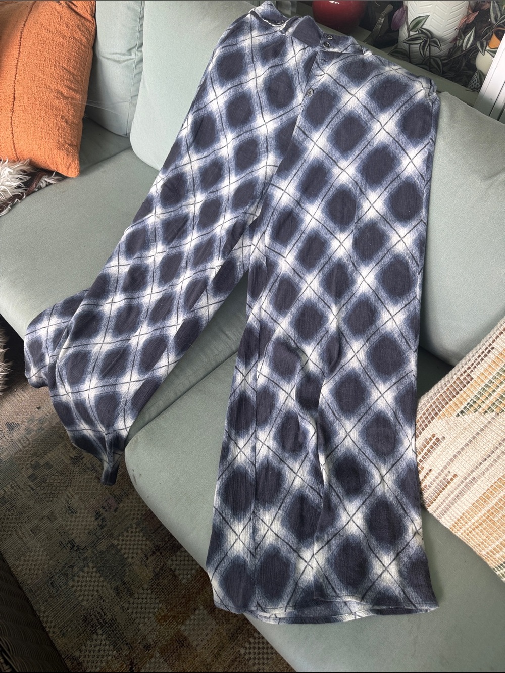 Women’s Plaid Wide-Leg Pants - Blue/White